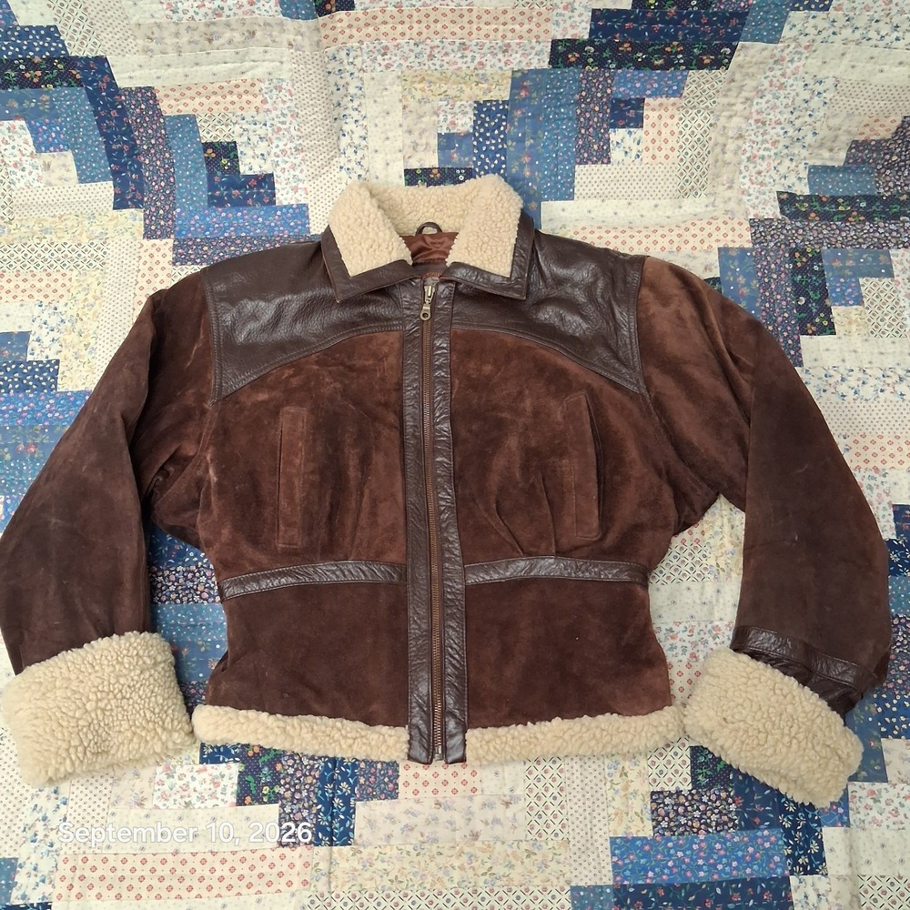 80s Vintage Adventure Bound Wilsons Womens Suede Sherpa Dolman Jacket Size S
